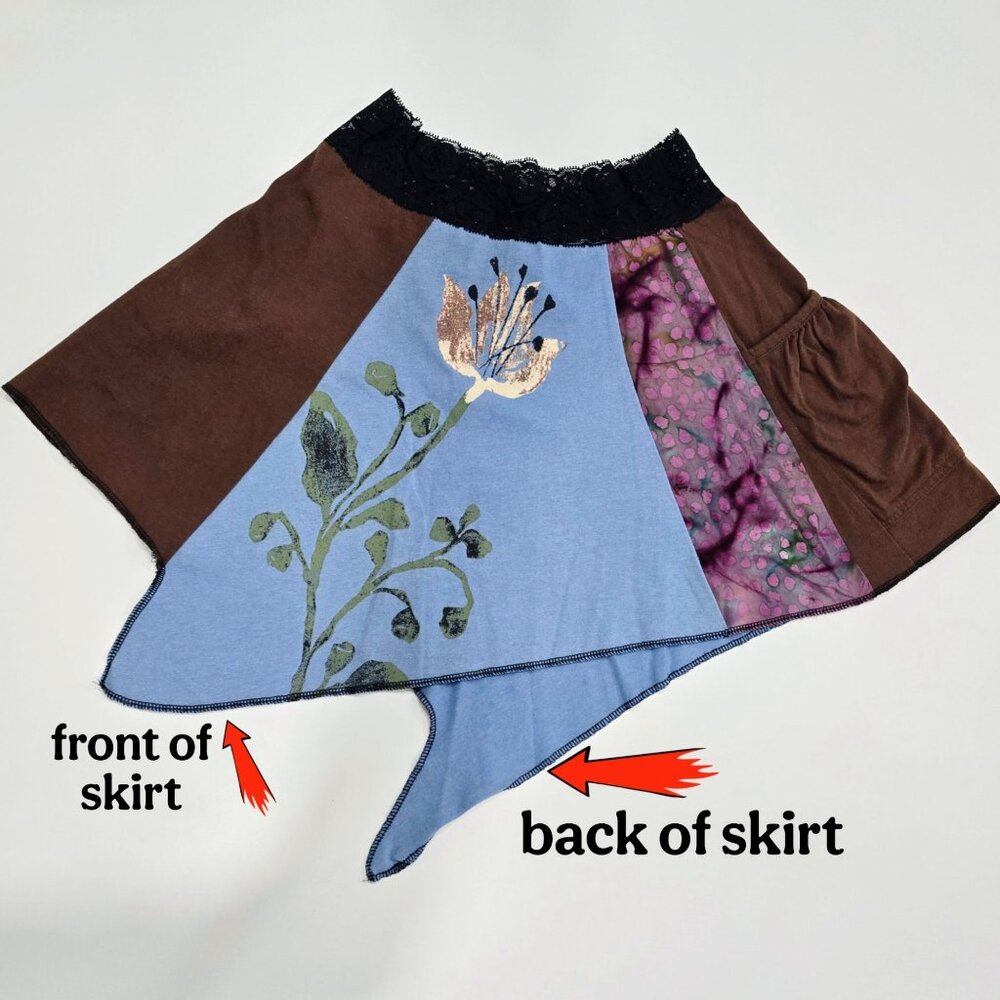 Handmade ✦ Floral Patchwork Handkerchief Mini Skirt ✦ Lace Waist Asymmetrical S - Picture 3 of 14